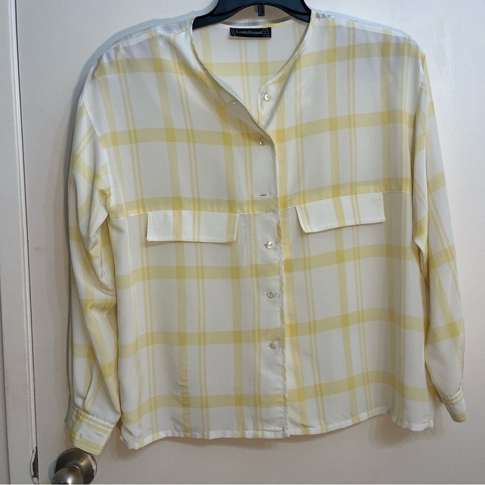 Louis Feraud Yellow and White Plaid Blouse